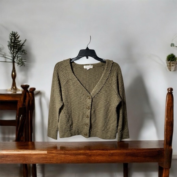 TWO By Vince Camuto Textured Knit Cardigan Sweater Olive Green Size Small - Picture 1 of 7